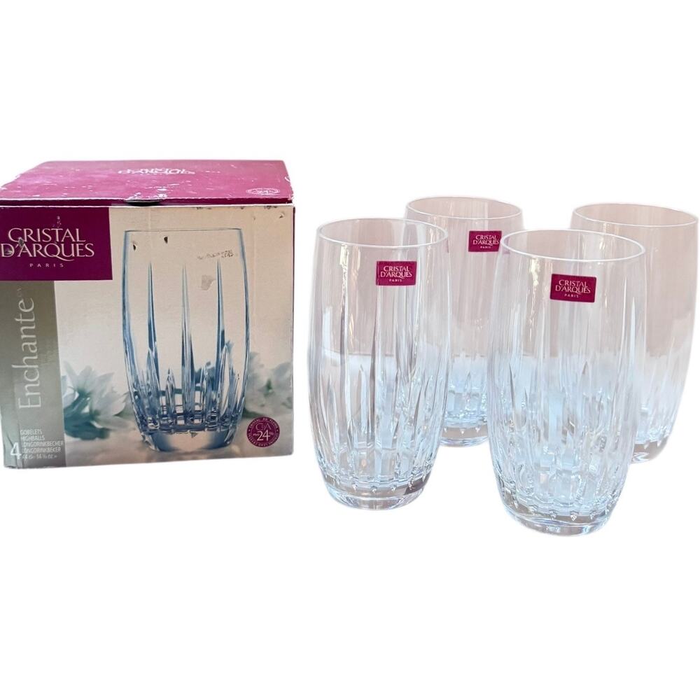 Cristal D'Arques Highball Goblets Set 4 Crystal Durand Enchante Glasses 14oz New